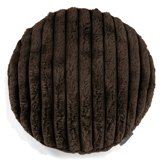 Housse de Coussin Rond 50cm - Velours Côtelé Ultra Pelucheux Marron Meuse 01