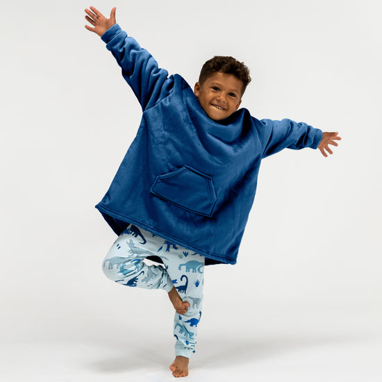 Couverture à Capuche pour Enfants - Molleton Bleu Foncé 02