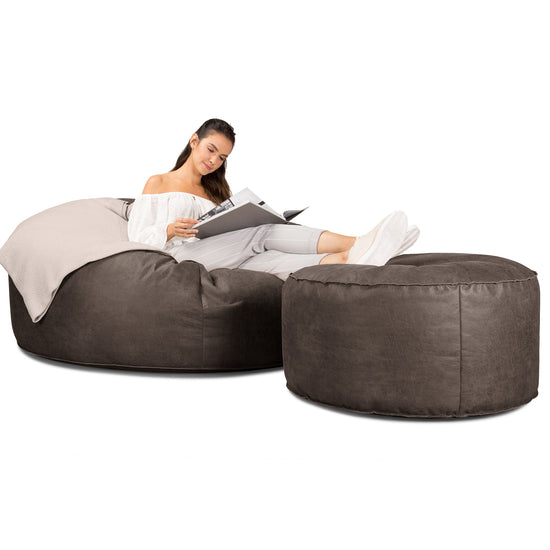 Canapé Pouf Géant Grande Mammouth - Cuir Vintage Gris Ardoise 02