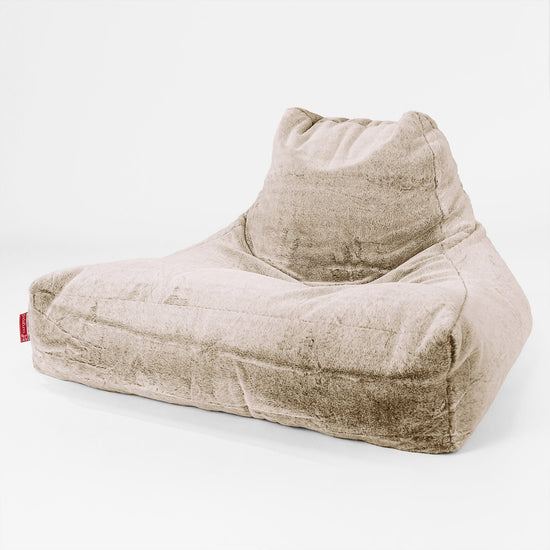 Gros Pouf Fauteuil Relax - Fausse Fourrure Lapin Brun Doré 01
