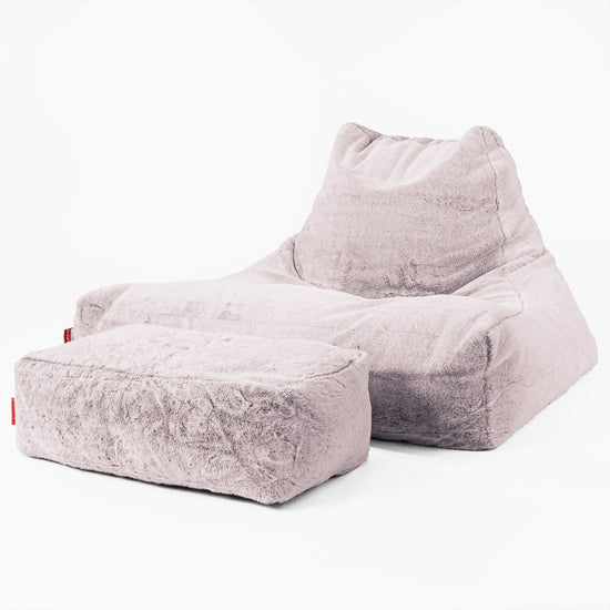 Gros Pouf Fauteuil Relax - Fausse Fourrure Lapin Rose Pastel 02
