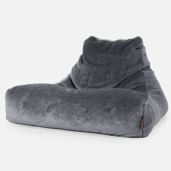 Gros Pouf Fauteuil Relax - Fausse Fourrure Nounours Gris Foncé 01