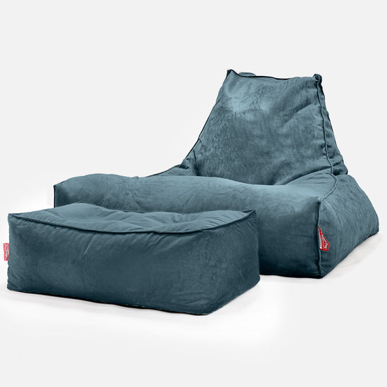 Gros Pouf Fauteuil Relax - Velours Mer Égée 02