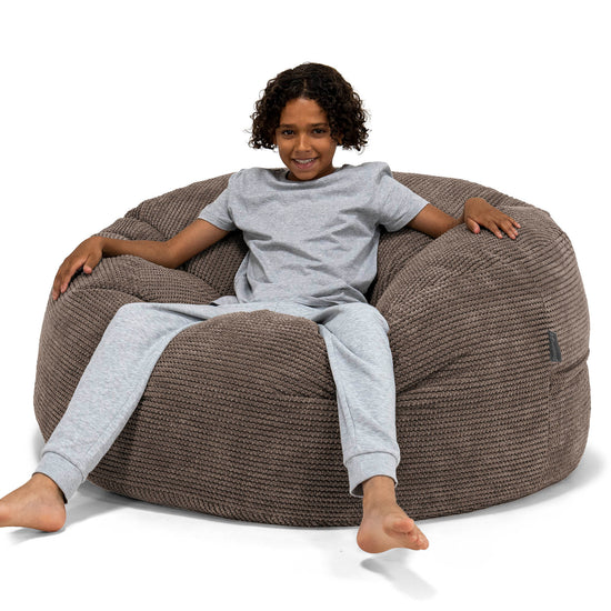 Pouf Ultra Confort pour Enfants 6-14 ans - Velours Côtelé Gaufré Chocolat 01