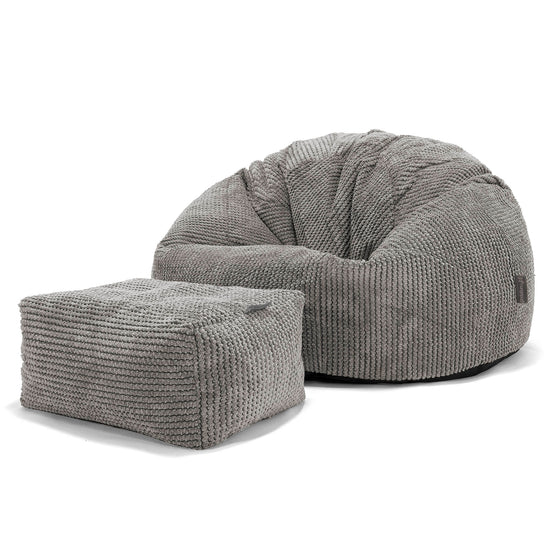 Pouf Poire Classique - Velours Côtelé Gaufré Anthracite 02
