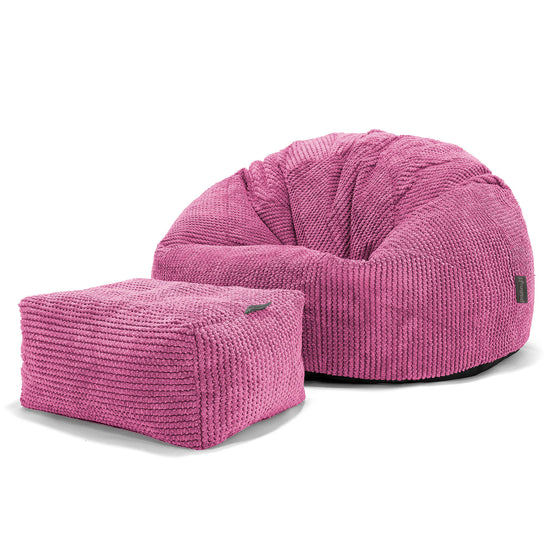Pouf Poire Classique - Velours Côtelé Gaufré Rose 02