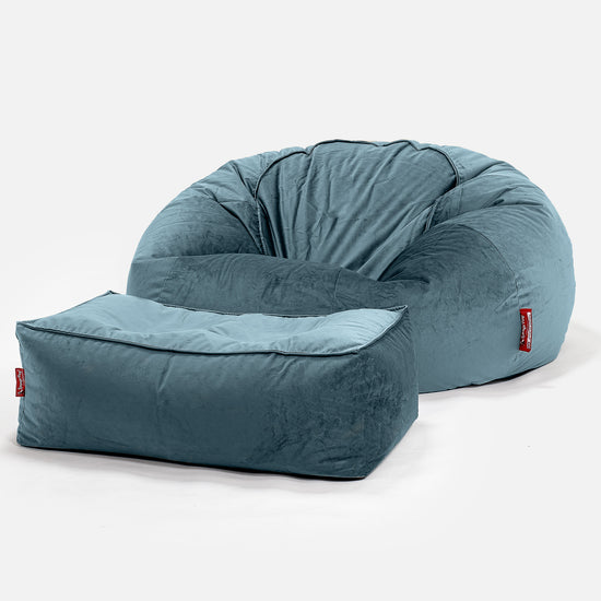 Pouf Canapé Classique - Velours Mer Égée 02