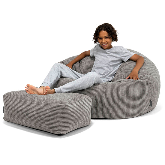 Canapé Pouf pour Enfant 6-14 ans - Velours Côtelé Gaufré Anthracite 01