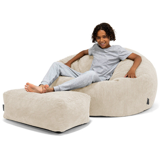 Canapé Pouf pour Enfant 6-14 ans - Velours Côtelé Gaufré Crème 01
