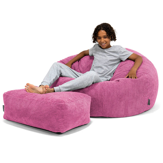 Canapé Pouf pour Enfant 6-14 ans - Velours Côtelé Gaufré Rose 01