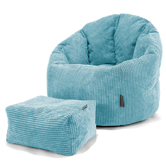 Pouf Chaise Design - Velours Côtelé Gaufré Mer Égée 02