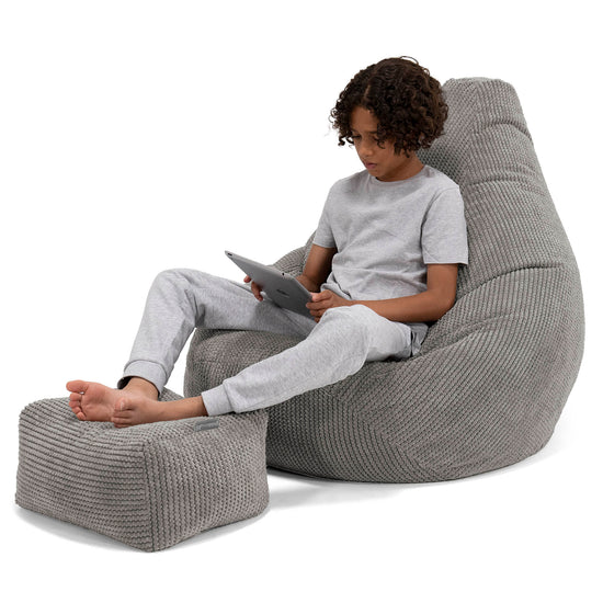Pouf Gamer pour Enfant 6-14 ans - Velours Côtelé Gaufré Anthracite 01