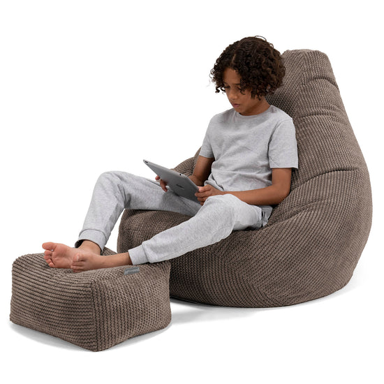 Pouf Gamer pour Enfant 6-14 ans - Velours Côtelé Gaufré Chocolat 01