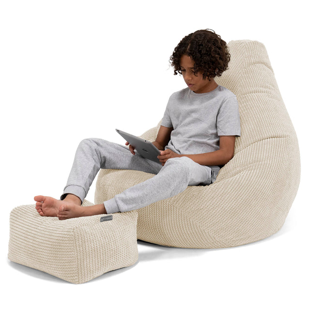 Pouf Gamer pour Enfant 6-14 ans - Velours Côtelé Gaufré Crème 01
