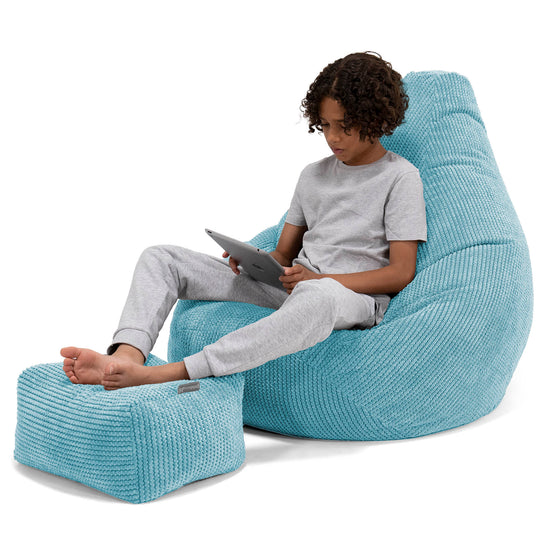 Pouf Gamer pour Enfant 6-14 ans - Velours Côtelé Gaufré Mer Égée 01