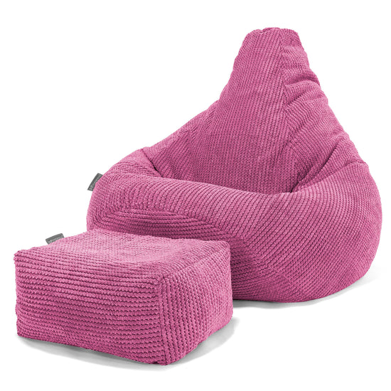 Pouf Gamer pour Enfant 6-14 ans - Velours Côtelé Gaufré Rose 03
