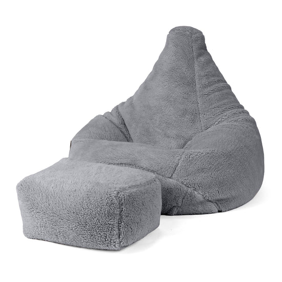 Pouf Poire Gamer - Fausse Fourrure Nounours Gris Foncé 04