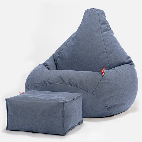 LOUNGE PUG - Pouf Poire Gamer - Poire - Stonewashed Bleu Marine