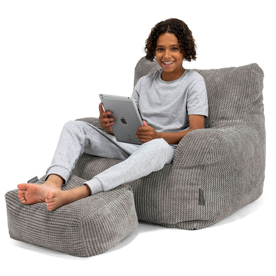 Pouf Fauteuil pour Ados 6-14 ans - Velours Côtelé Gaufré Anthracite 01