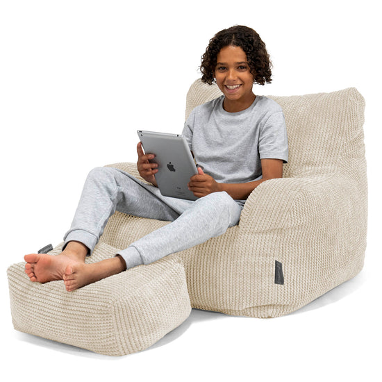 Pouf Fauteuil pour Ados 6-14 ans - Velours Côtelé Gaufré Crème 01