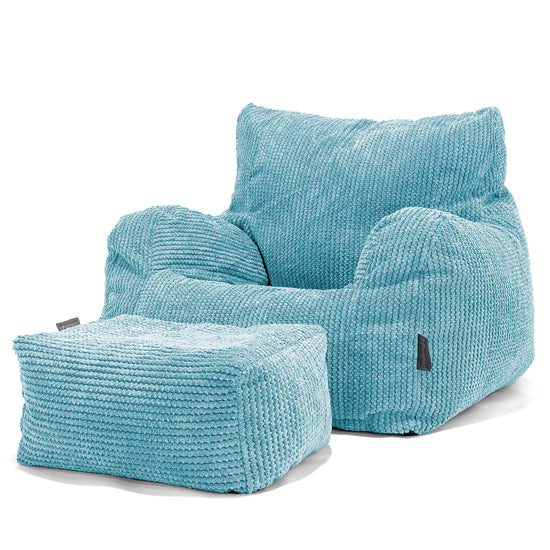 Pouf Fauteuil pour Ados 6-14 ans - Velours Côtelé Gaufré Mer Égée 03