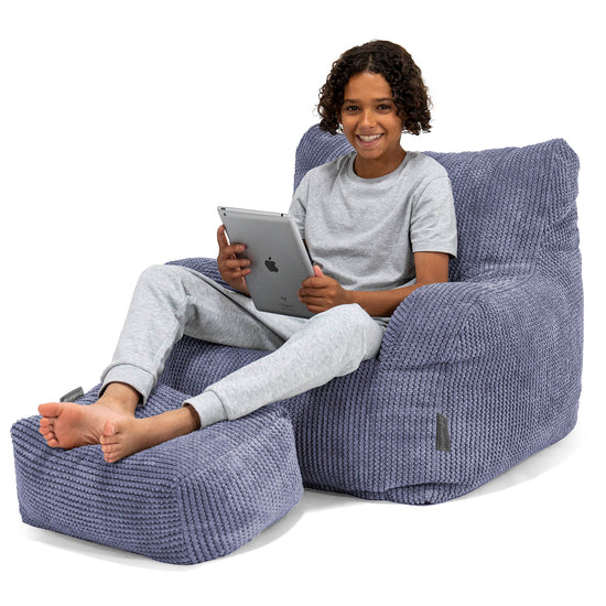 Pouf Fauteuil pour Ados 6-14 ans - Velours Côtelé Gaufré Violet 01