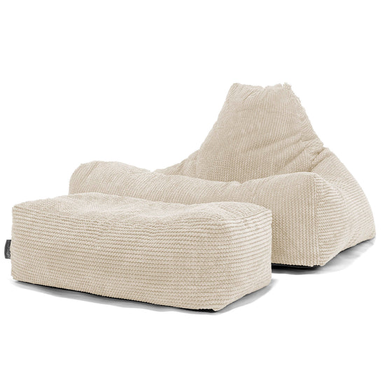 Pouf Fauteuil Relax - Velours Côtelé Gaufré Crème 02