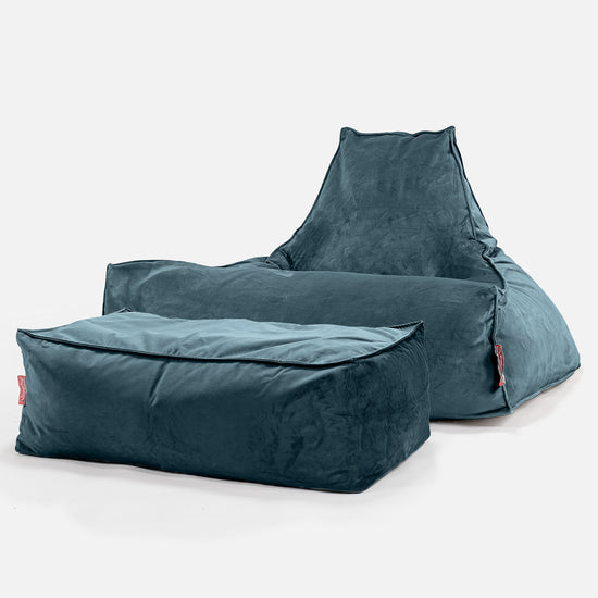 Pouf Fauteuil Relax - Velours Mer égée 02