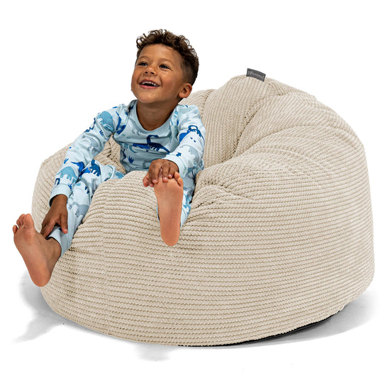 Pouf Géant Câlinou pour Enfants 3-8 ans - Velours Côtelé Gaufré Crème 01