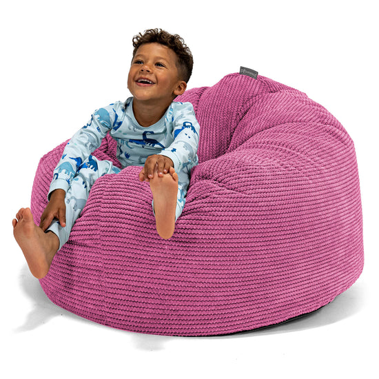 Pouf Géant Câlinou pour Enfants 3-8 ans - Velours Côtelé Gaufré Rose 01