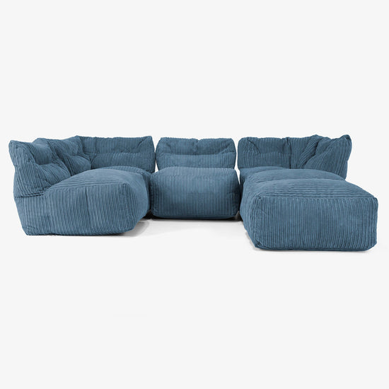 Canapé Modulable 4 Places avec Méridienne - Côtelé Bleu Marine 03