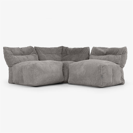 Canapé Modulable 3 Places sans Accoudoirs - Côtelé Anthracite 01