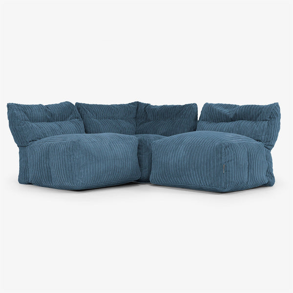 Canapé Modulable 3 Places sans Accoudoirs - Côtelé Bleu Marine 01