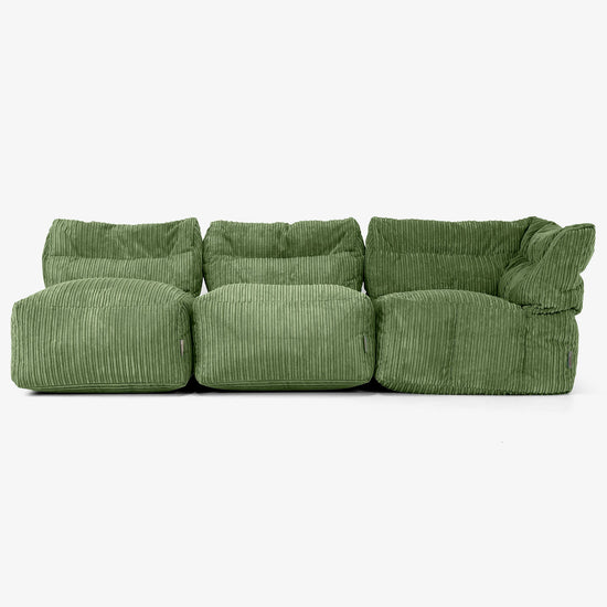 Canapé Modulable 3 Places sans Accoudoirs - Côtelé Vert Forêt 04