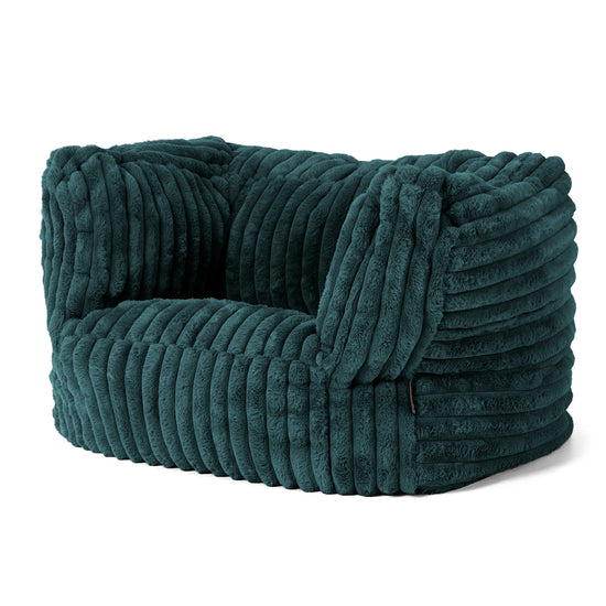 Albert Pouf Fauteuil Design - Velours Côtelé Ultra Pelucheux Bleu Canard 03