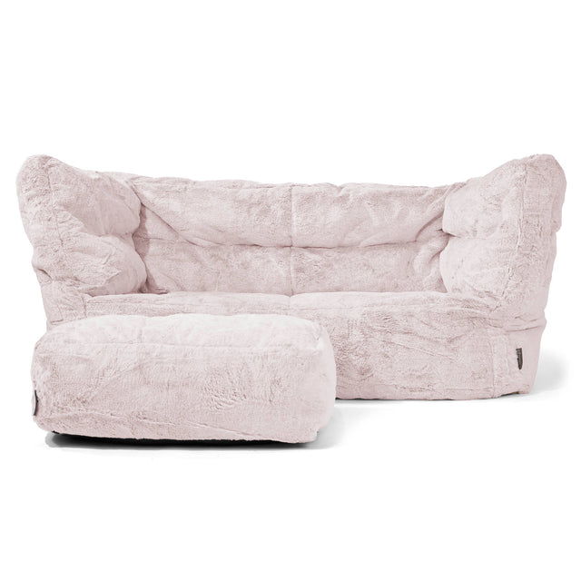 Canapé Pouf Louis 2 places - Fausse Fourrure Lapin Rose Pastel 02