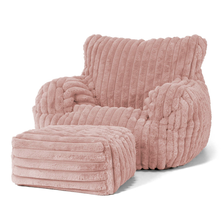 Joséphine Pouf Fauteuil Design - Velours Côtelé Ultra Pelucheux Rose Pastel 02