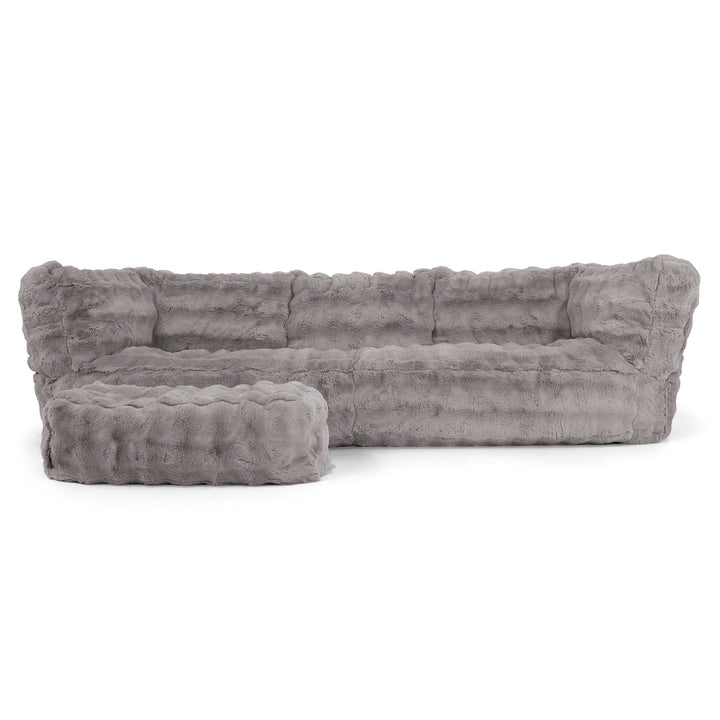 Canapé Pouf Albert 3 places - Fausse Fourrure à Bulles Gris 02