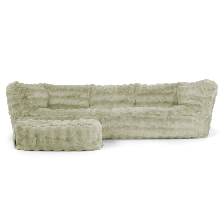 Canapé Pouf Albert 3 places - Fausse Fourrure à Bulles Vert Sauge 02