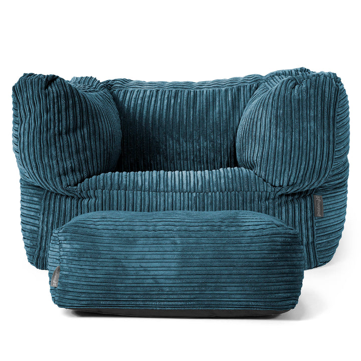 Albert Pouf Fauteuil Design - Côtelé Bleu Marine 02