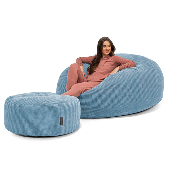 Canapé Pouf Géant Grande Mammouth - Velours Côtelé Gaufré Bleu Ciel 02