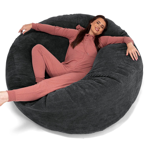 Canapé Pouf Géant Grande Mammouth - Velours Côtelé Gaufré Noir 01