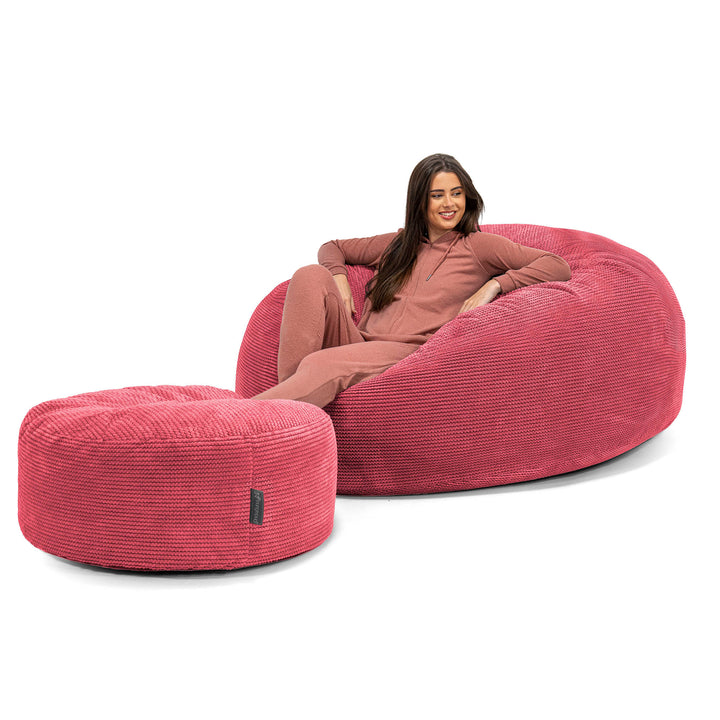 Canapé Pouf Géant Grande Mammouth - Velours Côtelé Gaufré Rouge pastel 02