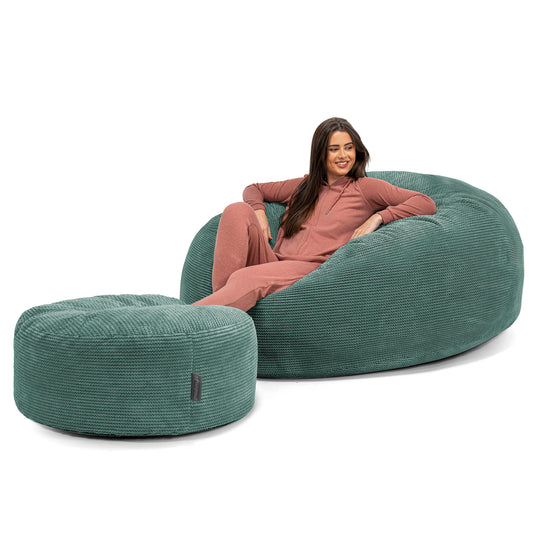 Canapé Pouf Géant Grande Mammouth - Velours Côtelé Gaufré Vert Mousse 02