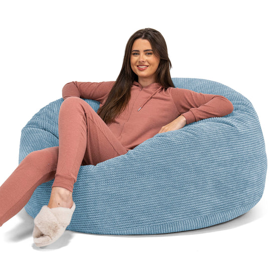 Canapé Pouf Géant Mammouth - Velours Côtelé Gaufré Bleu Ciel 01