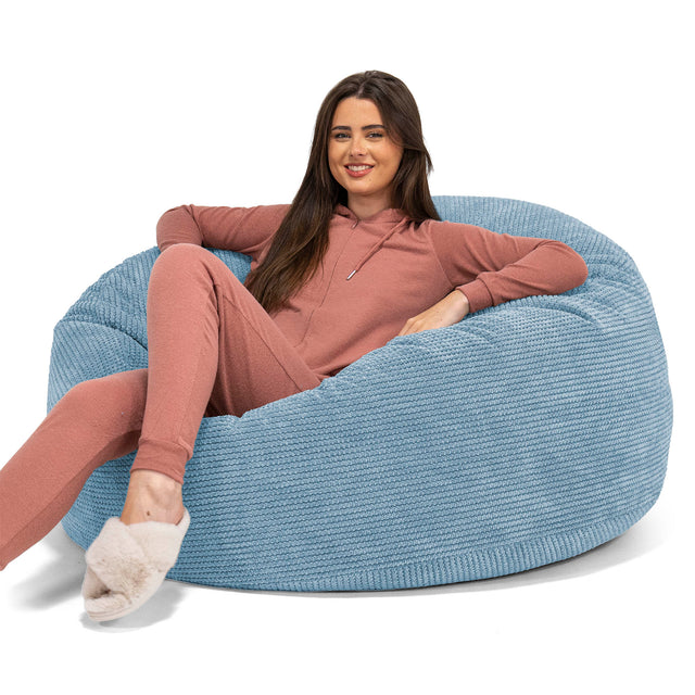 Canapé Pouf Géant Mammouth - Velours Côtelé Gaufré Bleu Ciel 01