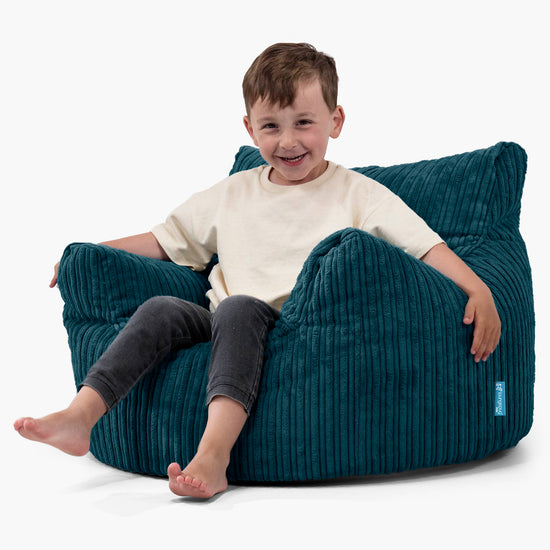 Fauteuil Pouf Enfant 3-8 ans - Côtelé Bleu Canard 02