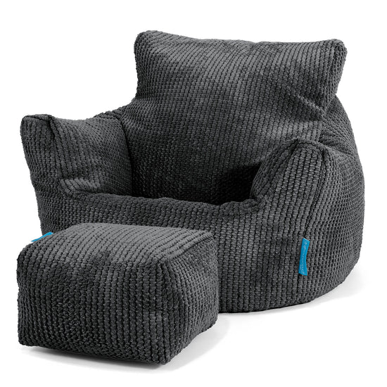 Fauteuil Pouf Bambin 1-3 ans - Velours Côtelé Gaufré Noir 02