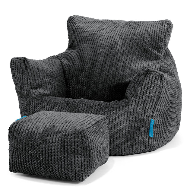 Fauteuil Pouf Bambin 1-3 ans - Velours Côtelé Gaufré Noir 02