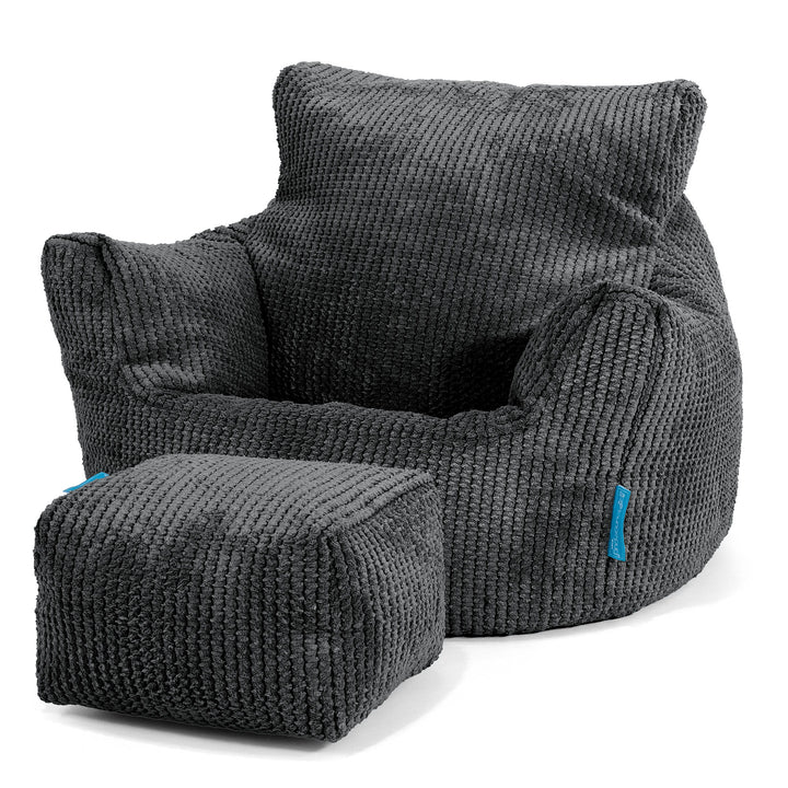 Fauteuil Pouf Bambin 1-3 ans - Velours Côtelé Gaufré Noir 02